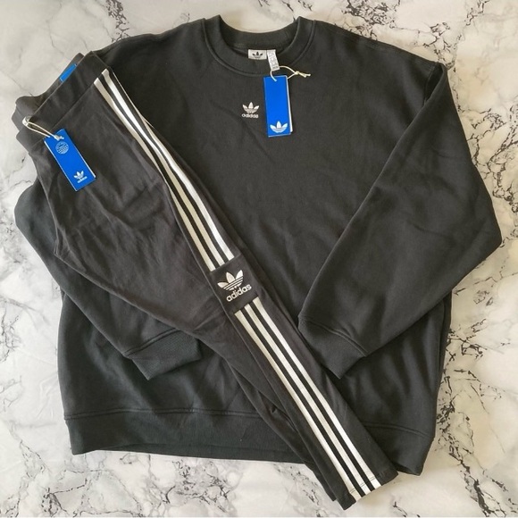 NWT 2 PC XL ADIDAS ORIGINAL OUTFIT SWEATSHIRT LEGGINGS TREFOIL OUTFIT WOMEN - Picture 3 of 4